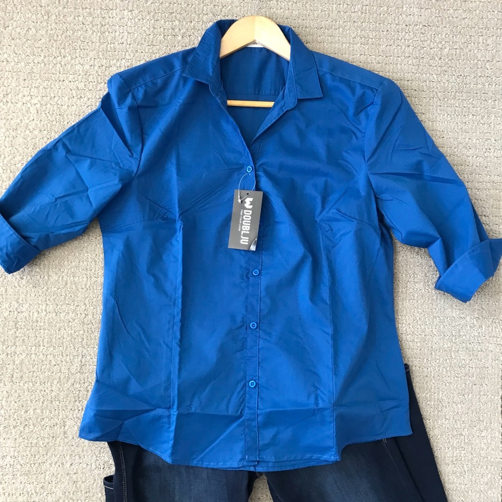 Doublju Button Down with 1/2 Sleeves and Cuff